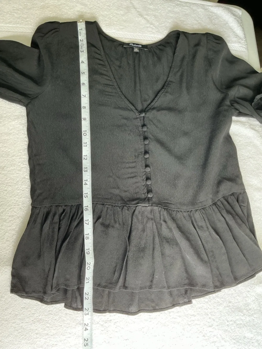 Madewell Courtyard Ruffle-Hem Top in Black Sz xs